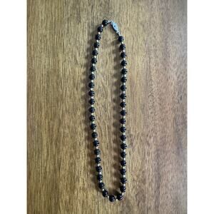 Black Beaded Necklace with Gold Tone Spacers Costume Jewelry